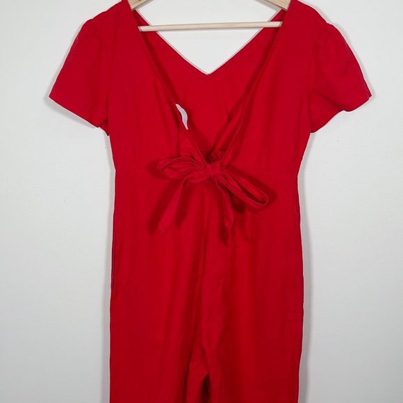 OAK + FORT | LINEN COTTON BLEND WIDE LEG TIE BACK JUMPSUIT - Picture 5 of 10